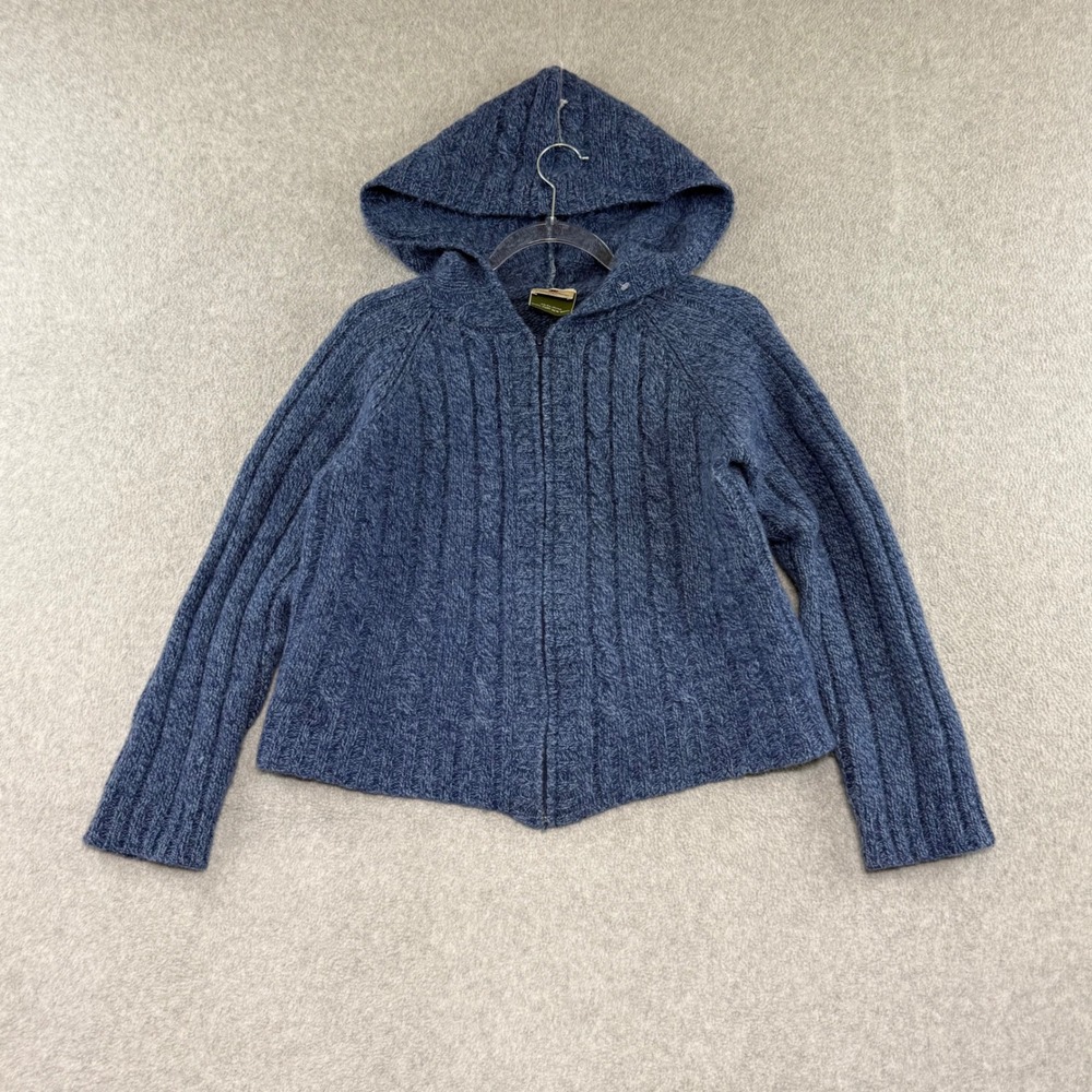 Carraig Donn Zip Up Hoodie Womens Medium Blue Wool Cable Knit Ireland